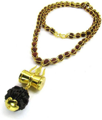 Moksh Jewlery Shiv Shakti Kavach 5 Mukhi Rudraksha Mala With Shiv Trishul & Damru Brass Necklace Brass Brass Pendant Set Brass Necklace