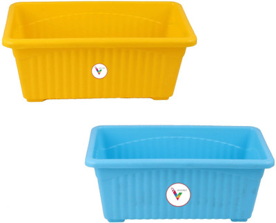 VINSHRA Rectangular Jupiter Flower Pot/Balcony 13 inch, Yellow, Blue Home Window Display Plant Container Set(Pack of 2, Plastic)
