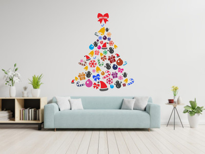 Byte Studio 56 cm Cristmas Tree Multicolor Wall Sticiker Reusable Sticker(Pack of 1)