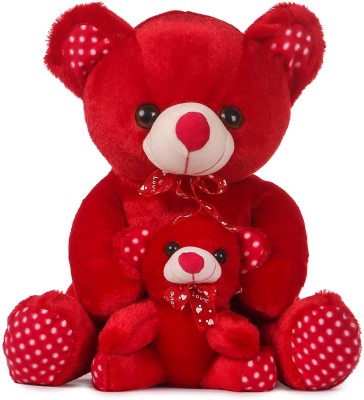 LNSAR Mother with Baby Teddy Bear Soft/Stuff Toy for lovely kids (Red)  - 35 cm(Red)