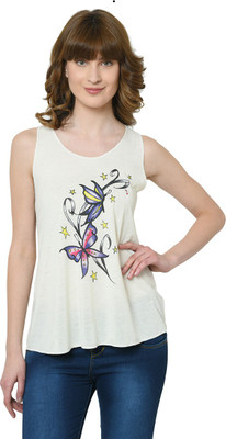 Trendygal Casual Sleeveless Graphic Print Women White Top