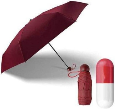 MG SALESS Travel Windproof and UV Protection with Capsule Case - Capsual Umbrella(Maroon, Black)