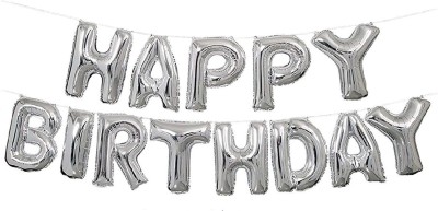 Party Decor Corner Solid Happy Birthday Foil Balloon (Pack of 13 Letters, Silver) Letter Balloon(Silver, Pack of 13)