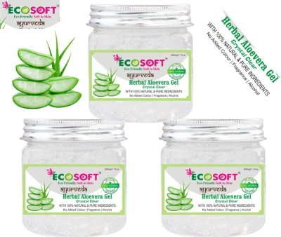 ECOSOFT AYURVEDA Herbal Crystal Clear- Aloe Vera Gel 100% Natural & Pure ( For Skin Lightening , Glowing Skin & De-pigmentation) Great for Face, Hair, Sunburn Relief, Acne, Razor Bumps, Dry Skin Hydration.100% Natural Ingredients-No Paraben. ( Pack of 3 )(600 g)