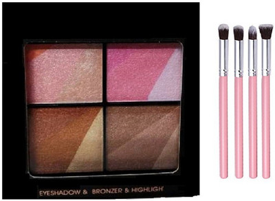 Miss Hot Palette Eyeshadow & Bronzer & Highlighter-01 12 g (Multicolor), Makeup Brush Kit 4 PCS for Eyeshadow Blending & Eyeblow(5 Items in the set)