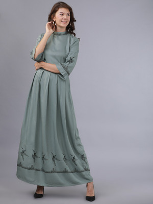 Tokyo Talkies Women A-line Green Maxi/Full Length Dress