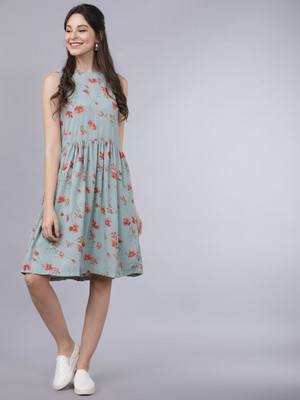 Tokyo Talkies Women Fit and Flare Grey Knee Length Dress