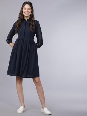 Tokyo Talkies Women A-line Blue Above Knee/Mid Thigh Length Dress