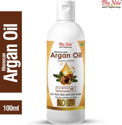 The Nile Moroccan Argan Pure Cold Pressed Blend of Essential Oil for Skin, Hair and Split Ends Thicker and Glossier Hair No Parabens 100 ml Hair Oil(100 ml)