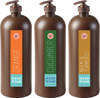 W2 Hand Wash 1 LItre Neem & Turmeric & 1 LItre Orange Hand Wash & 1 Litre Cucumber Hand Wash Pack of 3 Hand Wash Pump Dispenser(3 x 1 L)