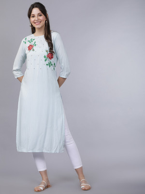 Vishudh Women Striped A-line Kurta(White)
