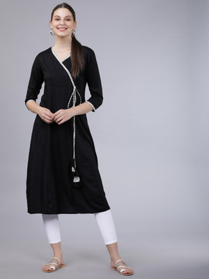 Vishudh Women Solid A-line Kurta(Black)