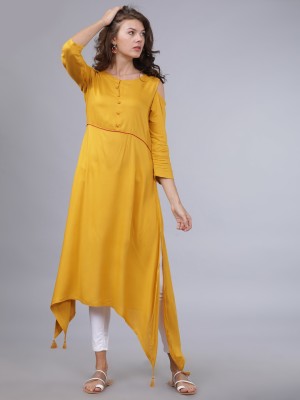 Vishudh Women Solid A-line Kurta(Yellow)