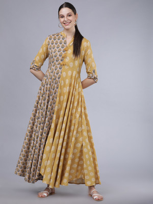 Vishudh Women Printed Anarkali Kurta(Yellow)