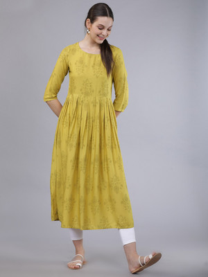 Vishudh Women Printed A-line Kurta(Green)