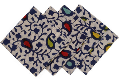 Handicraft-Palace Cotton Hand Block Printed Napkins Blue Cloth Napkins(4 Sheets)