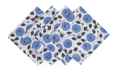 Handicraft-Palace Cotton Hand Block Printed Napkins White, Blue Cloth Napkins(4 Sheets)