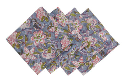 Handicraft-Palace Cotton Hand Block Printed Napkins Grey Cloth Napkins(4 Sheets)