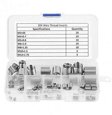 GSK Cut 60Pcs SS Wire Thread Insert Metric M3 M4 M5 M6 M8 M10 M12 Helicoil Thread Repair Kit with Pastic Box Hand Tool Kit(60 Tools)