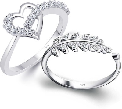 Divastri Contemporary Heart Combo Ring for Girls Alloy Crystal, Cubic Zirconia Platinum Plated Ring Set