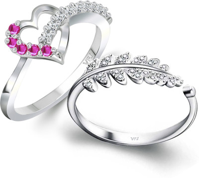 Divastri Contemporary Heart Combo Ring for Girls Alloy Crystal, Cubic Zirconia Platinum Plated Ring Set