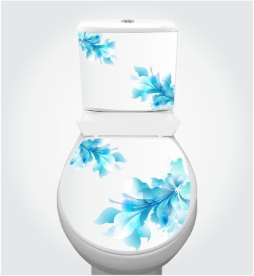 DivineDesigns 33 cm Blue Swirl Flowers Toilet Seat Sticker ( Size :- 38 X 33 cm ) Self Adhesive Sticker(Pack of 1)