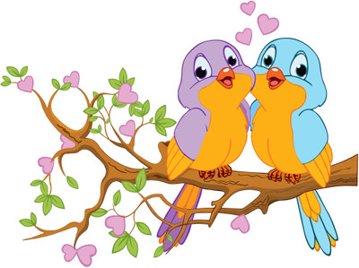 nirmal décor 53 cm Two Birds Sit On Branch With Pink Hearts Magnetic Sticker(Pack of 1)
