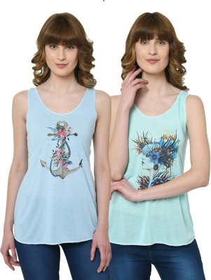 VIMAL JONNEY Casual Sleeveless Graphic Print Women Multicolor Top