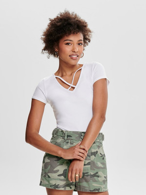 Trends Tower Casual Short Sleeve Solid Women White Top