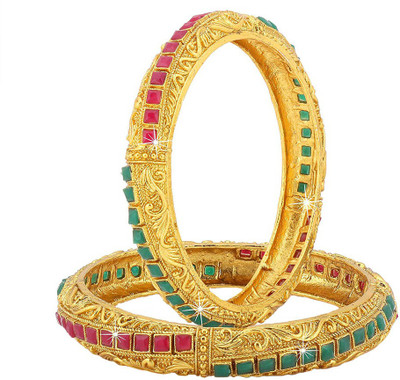 Divastri Metal Ruby Gold-plated Bangle Set(Pack of 2)