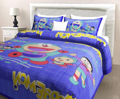 RR FABTEC Cotton Double Flat 140 TC Printed Bedsheet(Pack of 1, Blue)