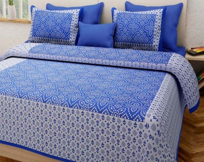 RAJDEVI JAIPUR PRINTS 144 TC Cotton Queen Printed Flat Bedsheet(Pack of 1, BULE)