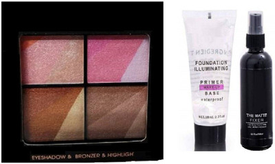 Miss Hot Palette Eyeshaow & Bronzer & Highlighter-01 12 g (Multicolor), Makeup Fixer & Makeup Tube Primer(3 Items in the set)