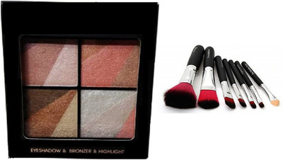 Miss Hot Palette Eyeshaow & Bronzer & Highlighter-04 12 g (Multicolor), H Kitty Makeup Brush(8 Items in the set)