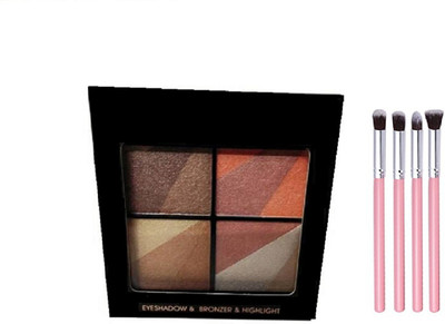 Miss Hot Palette Eyeshaow & Bronzer & Highlighter-02 12 g (Multicolor), Eyeshadow Blending Pencil Brush, Set Of 4, Pink(2 Items in the set)
