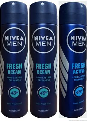 NIVEA Fresh Active & Fresh Ocean 450ml 3pcs Deodorant Spray  -  For Men