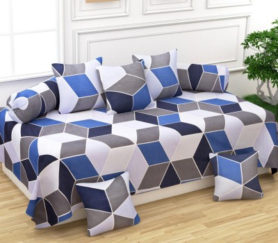 hargunz Polycotton Geometric Diwan Set(Blue, White, Grey)