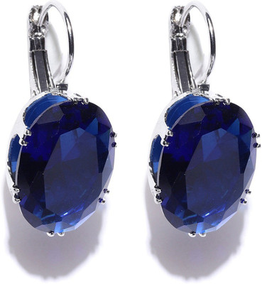 Oomphelicious Silver Plated Oversized Oval Deep Blue Cubic Zirconia Cubic Zirconia, Zircon, Crystal Brass Drops & Danglers