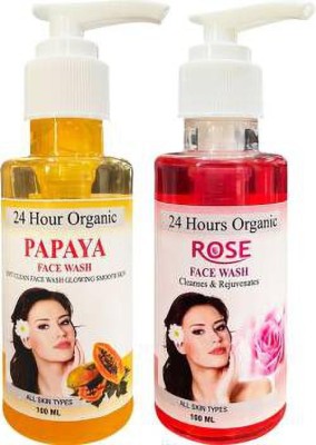 24 Hours Organic Papaya - Rose  Combo - Skin Care Combo  Face Wash(200 ml)