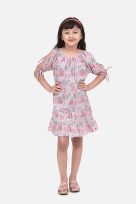 STYLESTONE Girls Above Knee Casual Dress(Pink, Half Sleeve)