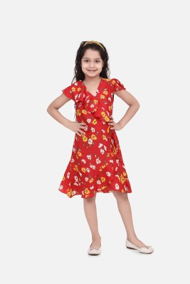 STYLESTONE Girls Midi/Knee Length Casual Dress(Red, Short Sleeve)