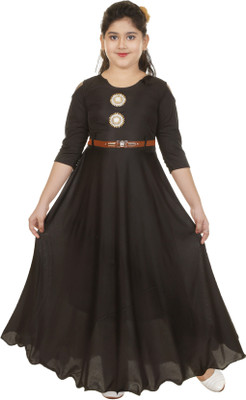 FTC FASHIONS Girls Maxi/Full Length Party Dress(Black, 3/4 Sleeve)