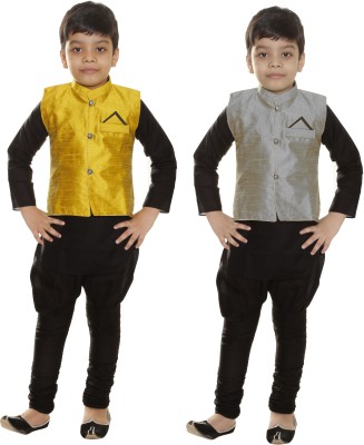 Zeus Boys Festive & Party Kurta, Waistcoat and Pyjama Set(Multicolor Pack of 2)