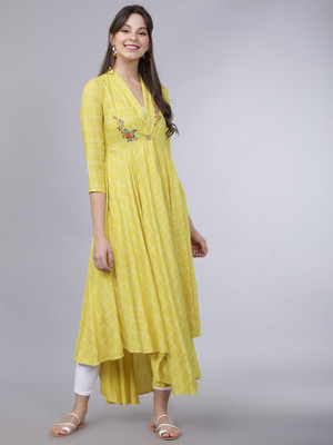 Vishudh Women Printed A-line Kurta(Green)