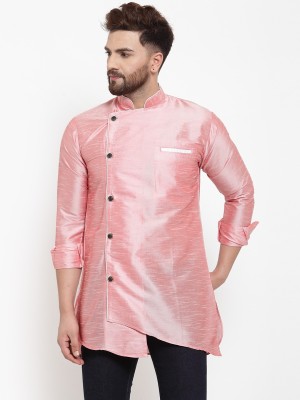 VELENTILE Men Solid Straight Kurta(Pink)