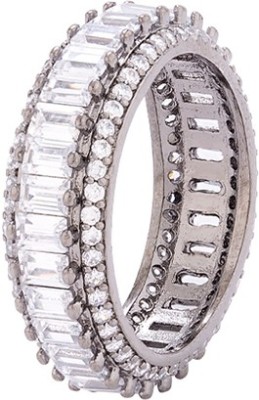 Voylla Cluster Setting Zircon Gems Band Ring Brass Cubic Zirconia Rhodium Plated Ring