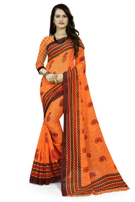RUNAYA NX Printed Daily Wear Georgette Saree(Orange)