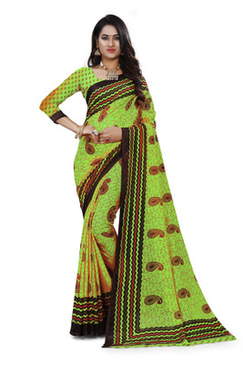 RUNAYA NX Printed Daily Wear Georgette Saree(Green)