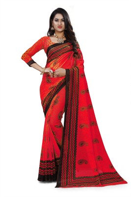 RUNAYA NX Printed Daily Wear Georgette Saree(Red)