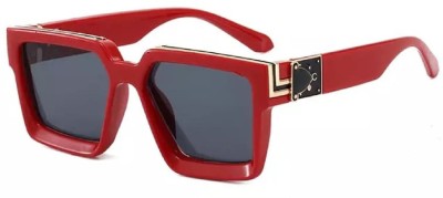 PIRASO Rectangular, Over-sized Sunglasses(For Men & Women, Black, Red)